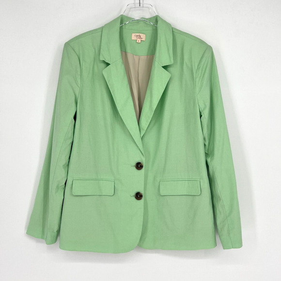 Camila Coelho Blazer Womens L Green Linen Blend Jacket Office Career‎ Colorful - Picture 1 of 5